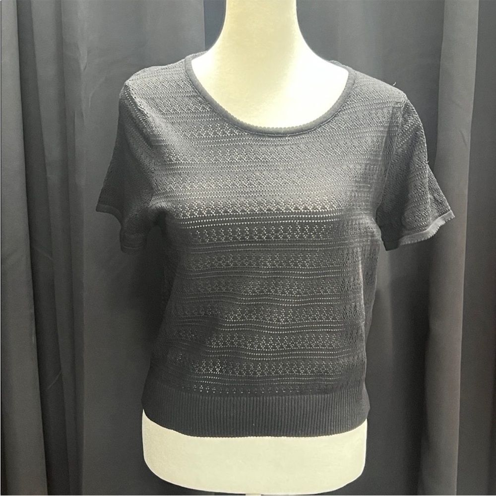 Allie Rose Black Knit Top Crewneck Lightweight Short Sleeve Sweater M